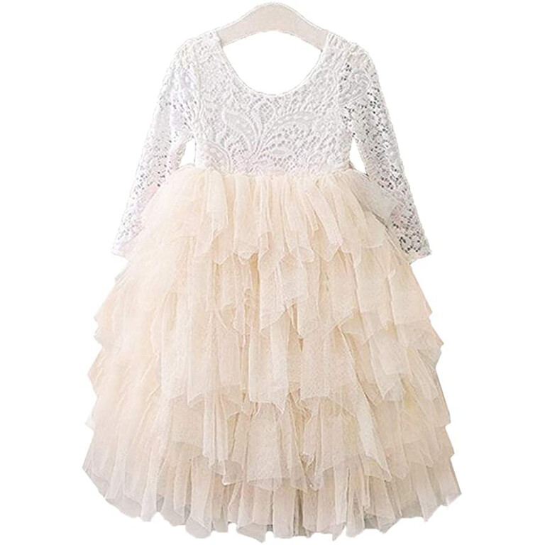 Topmaker Backless A-line Lace Back Flower Girl Dress (Non-Beaded Sleeve Ivory)