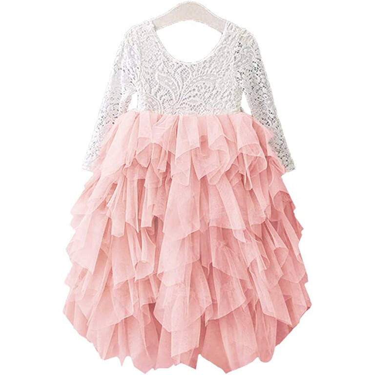 Topmaker Backless A-line Lace Back Flower Girl Dress (Non-Beaded Sleeve Pink)