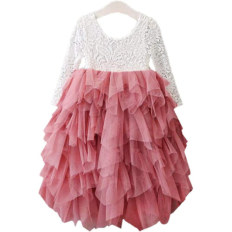 Topmaker Backless A-line Lace Back Flower Girl Dress (Non-Beaded Sleeve Dusty-Rose)